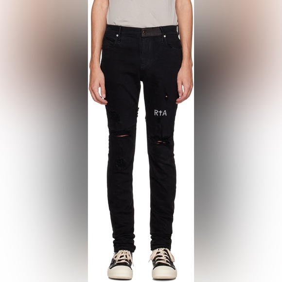 385 NWT RtA BLACK DESIGNER DISTRESSED JEANS SZ 38